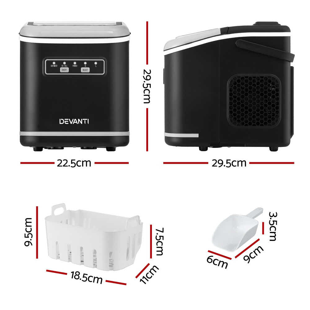 DS NA Devanti Ice Maker Machine Portable 12kg Countertop w/Self Cleaning 1.3L Bl