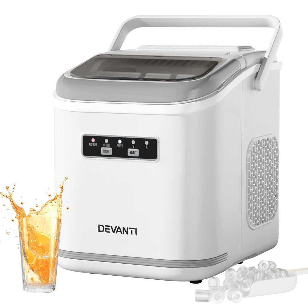 DS NA Devanti Ice Maker Machine Portable 12kg Countertop w/Self Cleaning 1.3L Wh