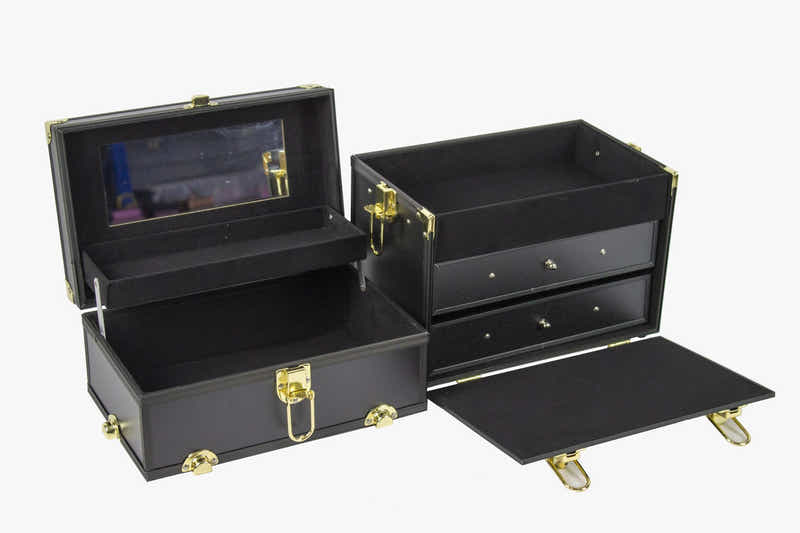 Makeup Case Gold & Black With Drawer