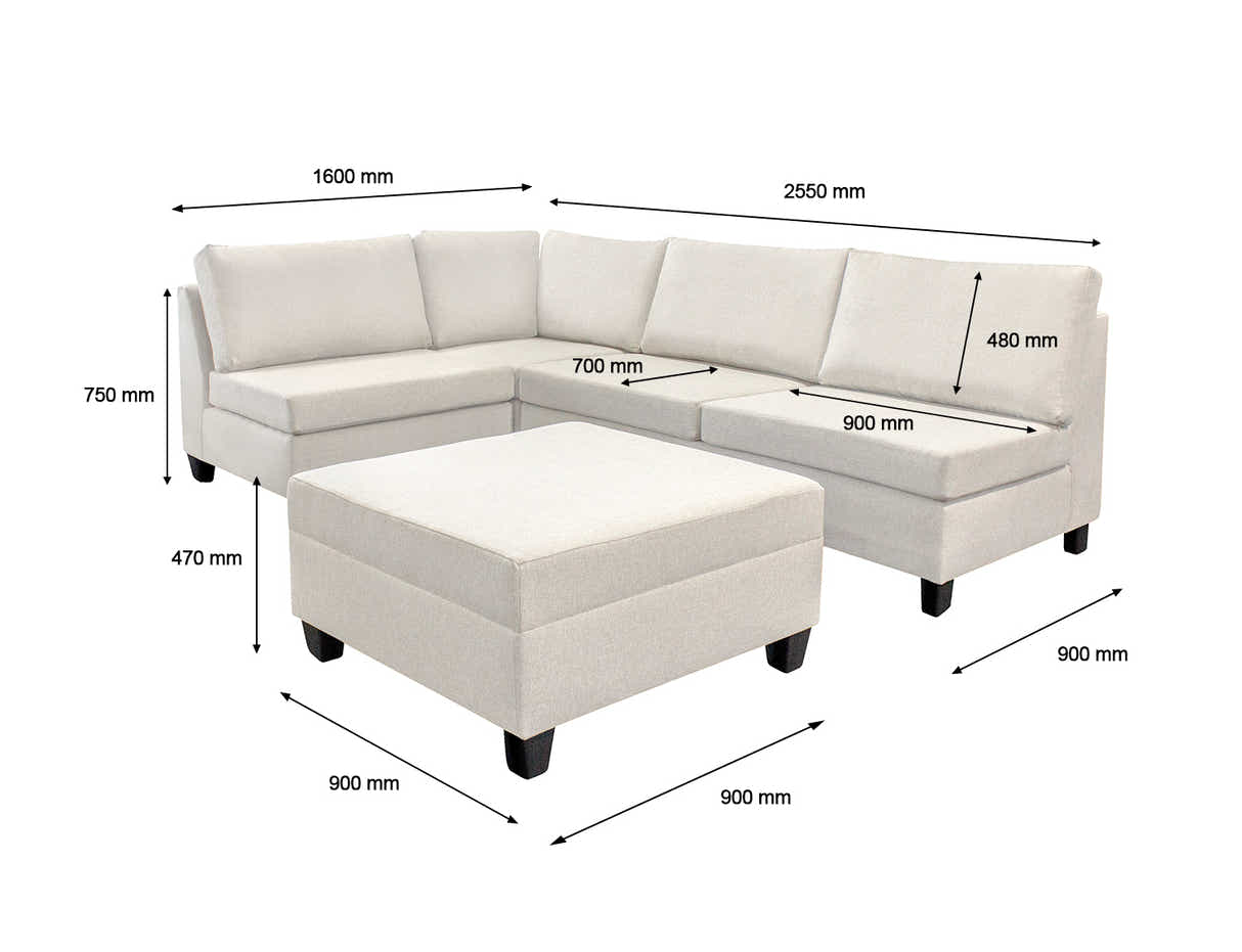DS NZ Made Bhumi Corner Sofa with Ottoman - Kido Marble