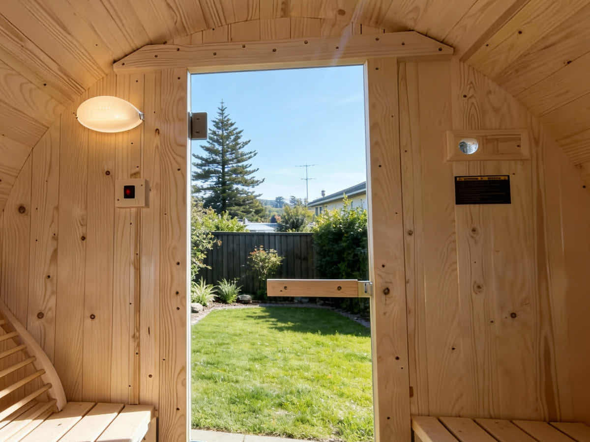 DS Quilo 4-Person Outdoor Barrel Sauna with Porch