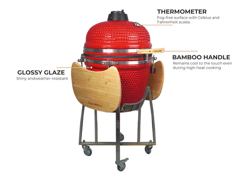 Kamado BBQ Grill Red - 21 Inch