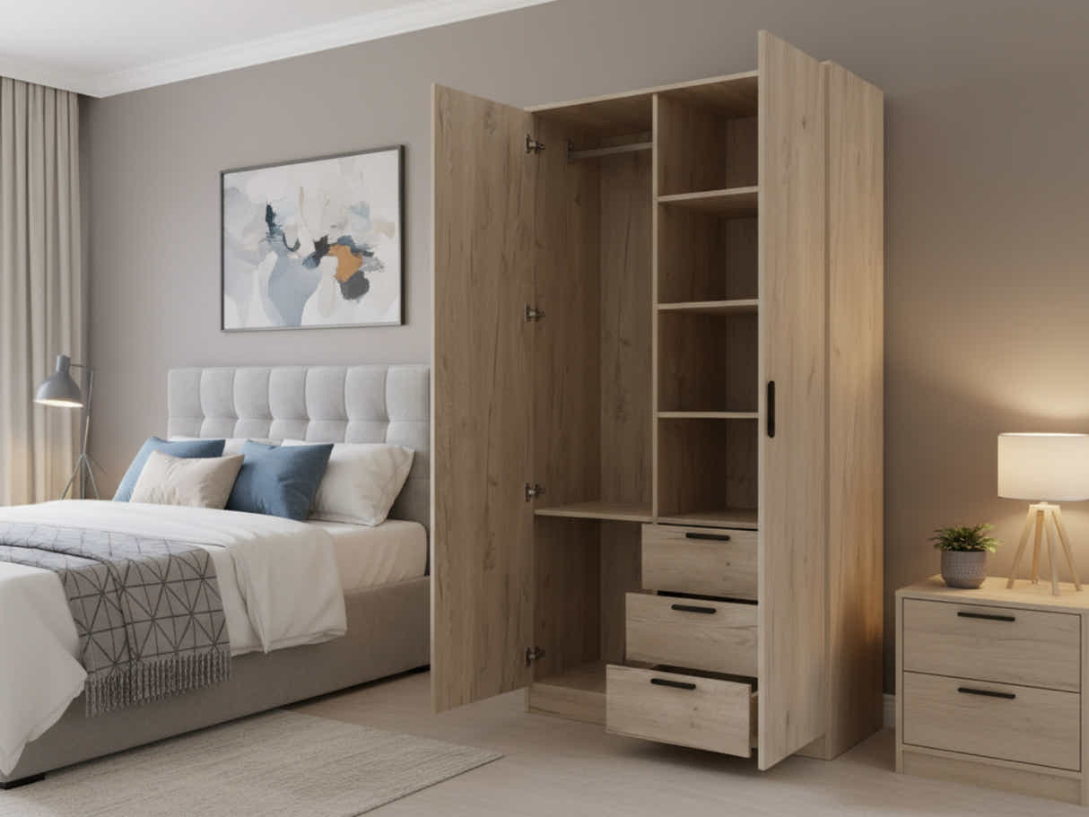 Kane 2 Doors Wardrobe With Drawers Upgraded