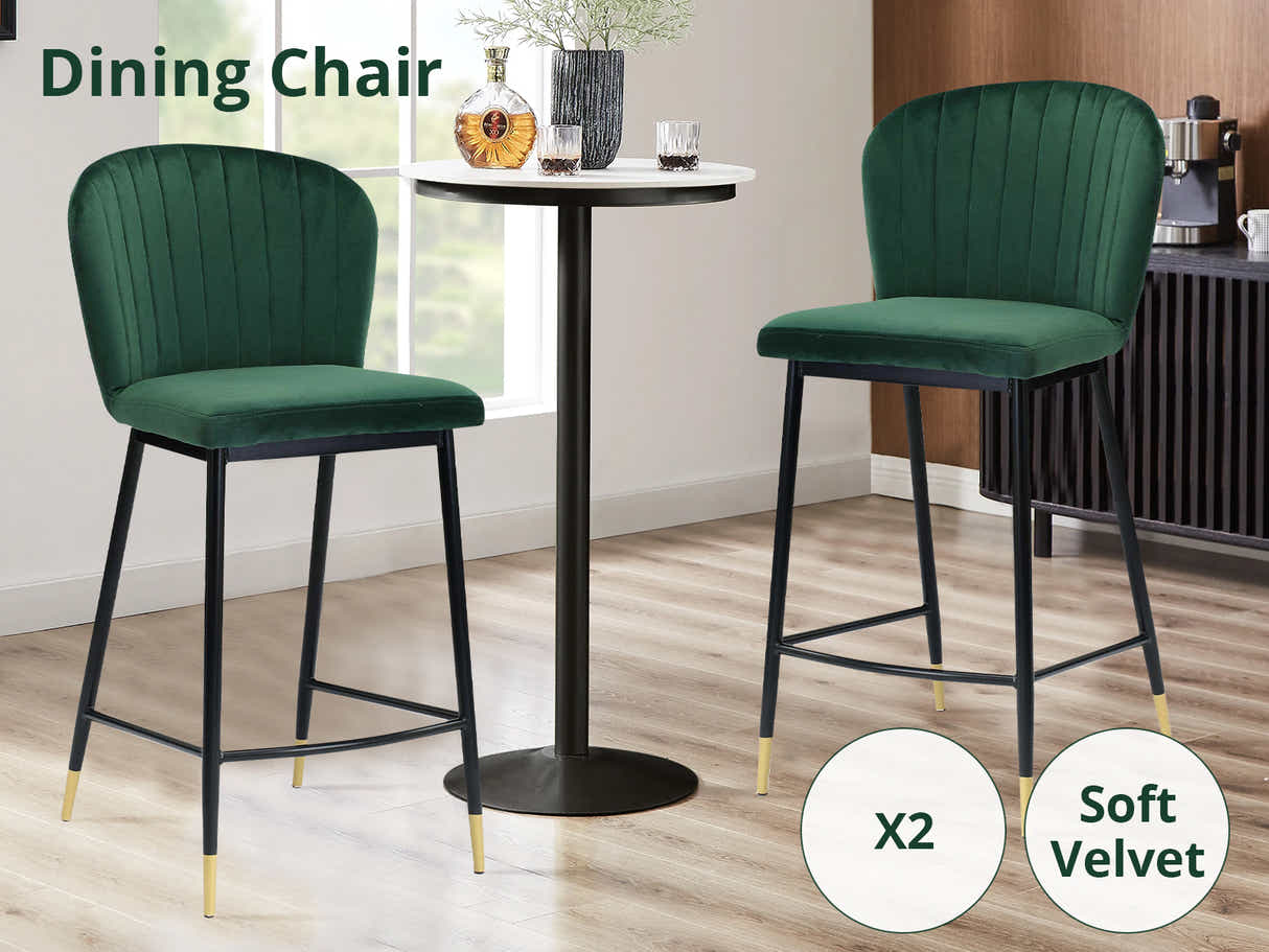 DS Velvet Bar Stool Green - Set of 2