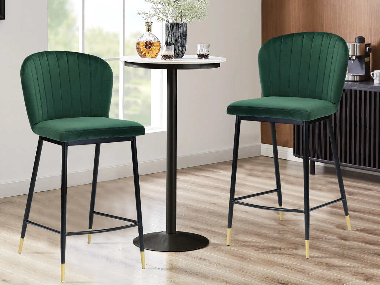 DS Velvet Bar Stool Green - Set of 2