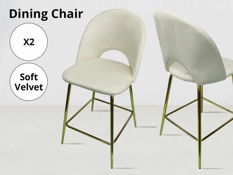 Velvet Bar Stool White - Set of 2