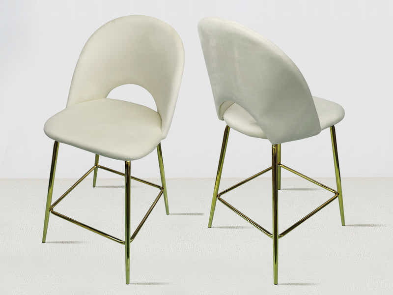 Velvet Bar Stool White - Set of 2