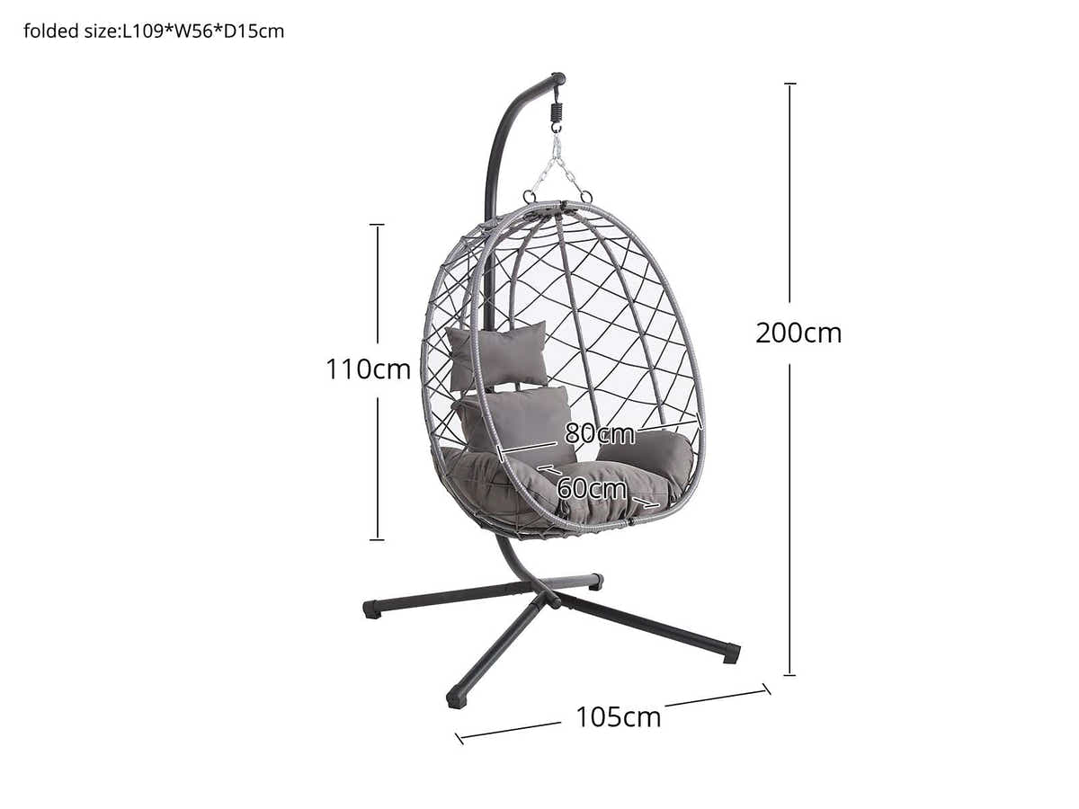 DS Single Foldable Outdoor Egg-Shaped Chair - Grey