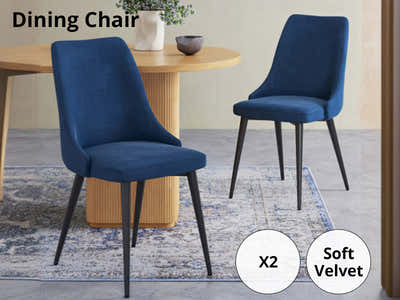 Navy Velvet Dining Chair with Iron Legs - Set of 2