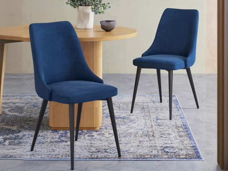 Navy Velvet Dining Chair with Iron Legs - Set of 2