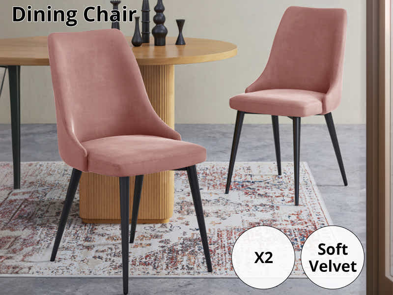 Deep Blush Velvet Dining Chair with Iron Legs - Set of 2