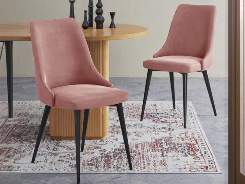 Deep Blush Velvet Dining Chair with Iron Legs - Set of 2