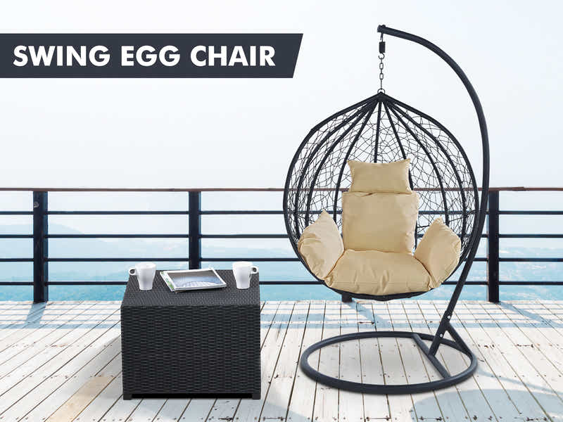 Outdoor Swing Egg Chair - Black & Beige