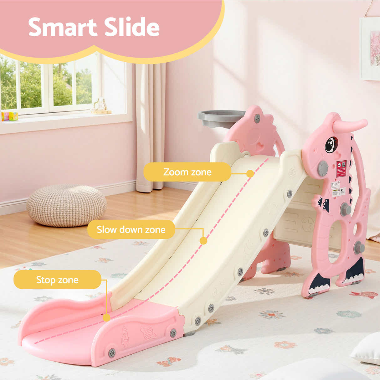 DS NA Keezi Kids Slide Set Basketball Hoop Outdoor Playground Toy Dragon 125cm