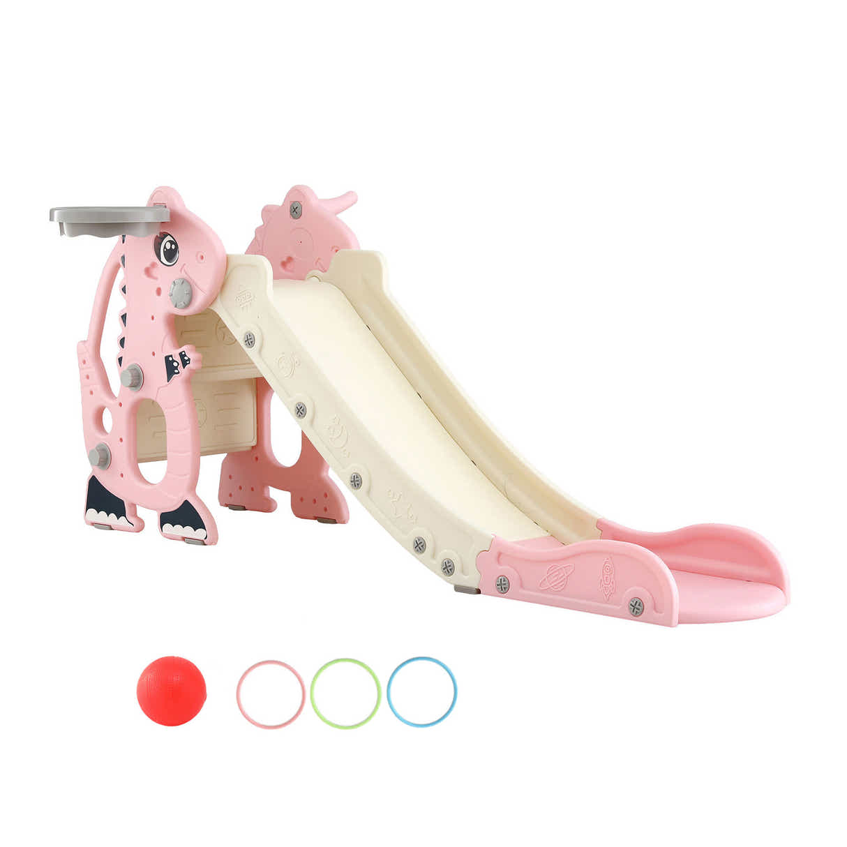 DS NA Keezi Kids Slide Set Basketball Hoop Outdoor Playground Toy Dragon 125cm
