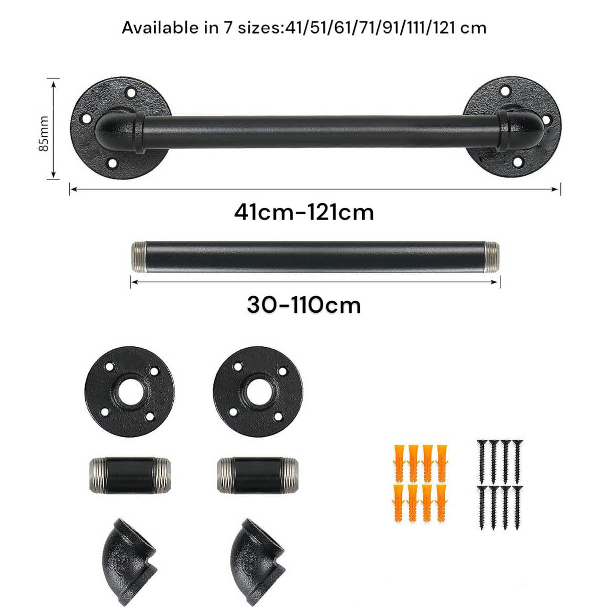 DS BS Industrial Pipe Towel Rack Towel Bar-30CM