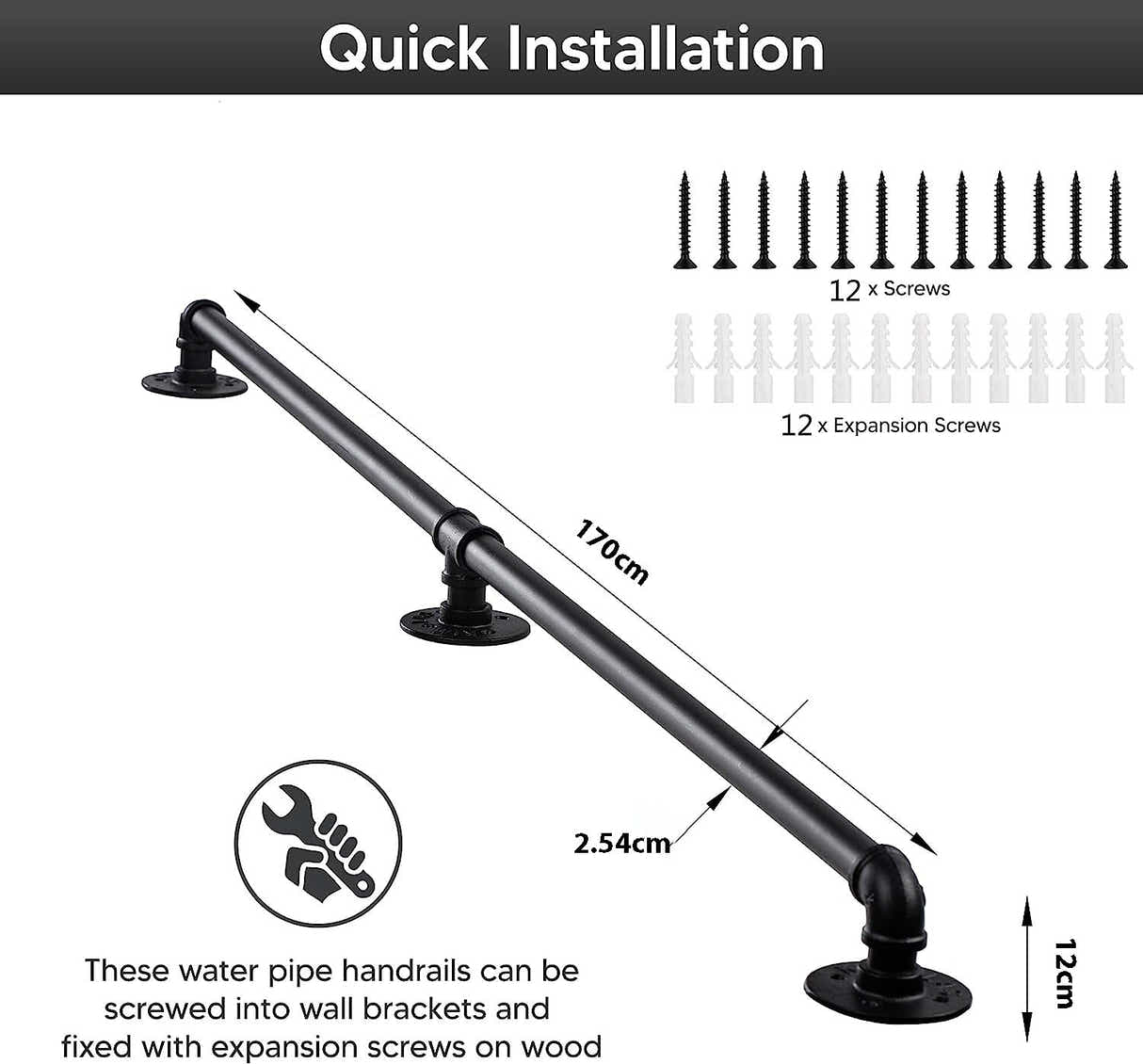 DS BS Industrial Pipe Stair Handrail-170CM