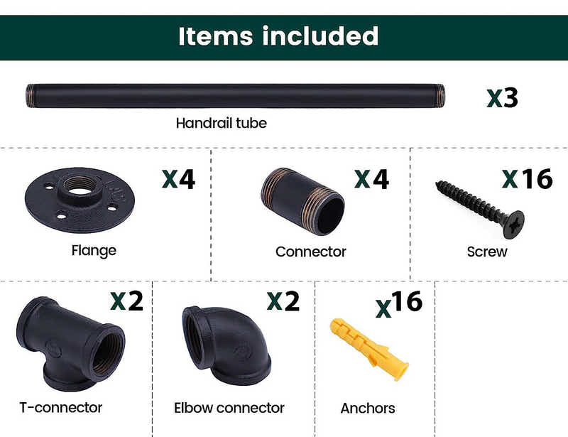 DS BS Industrial Pipe Stair Handrail-310CM