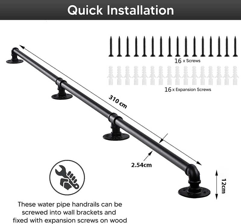 DS BS Industrial Pipe Stair Handrail-310CM