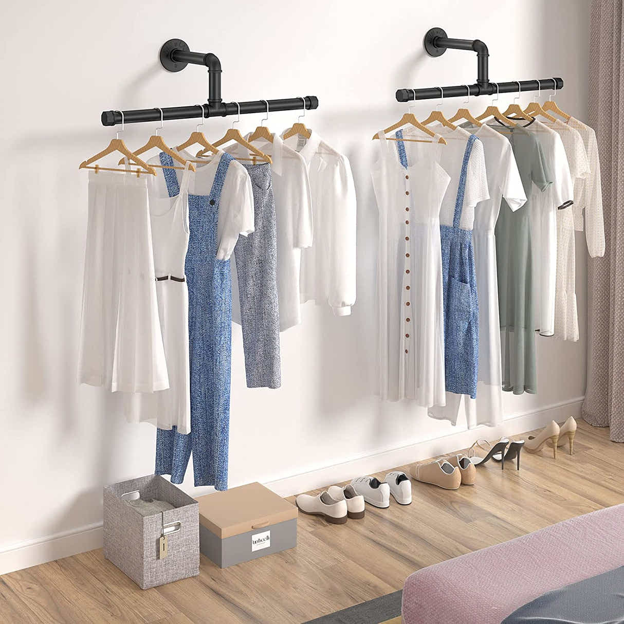 DS BS Industrial Pipe Floating Clothing Rack