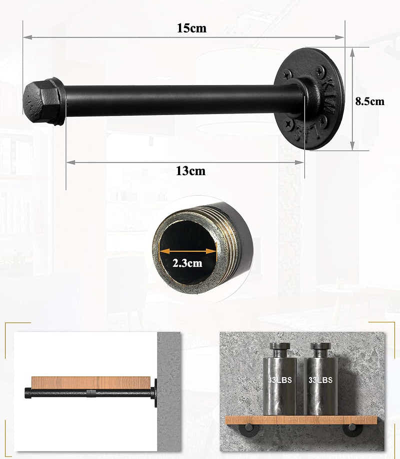 DS BS 4pack Industrial Iron Pipe DIY Floating Shelf Bracket-15CM