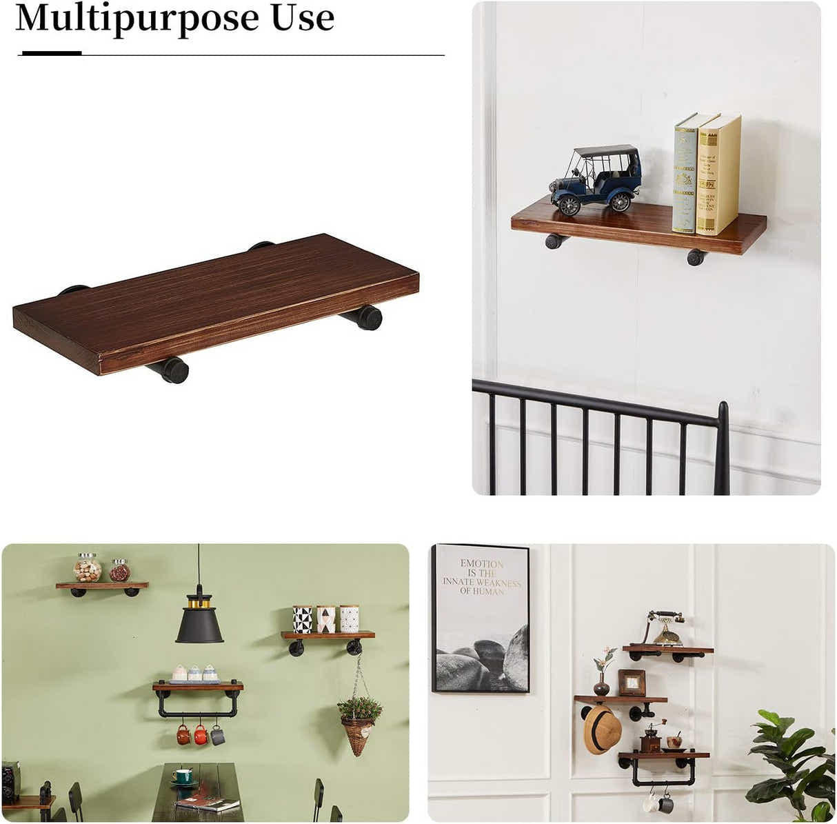 DS BS 4pack Industrial Iron Pipe DIY Floating Shelf Bracket-30CM