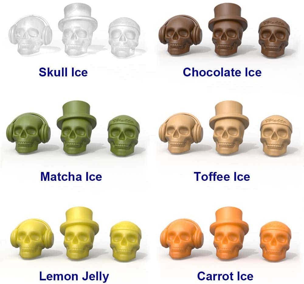DS BS 2Pack 3D 6 Skull Shaped Silicone Ice Mold