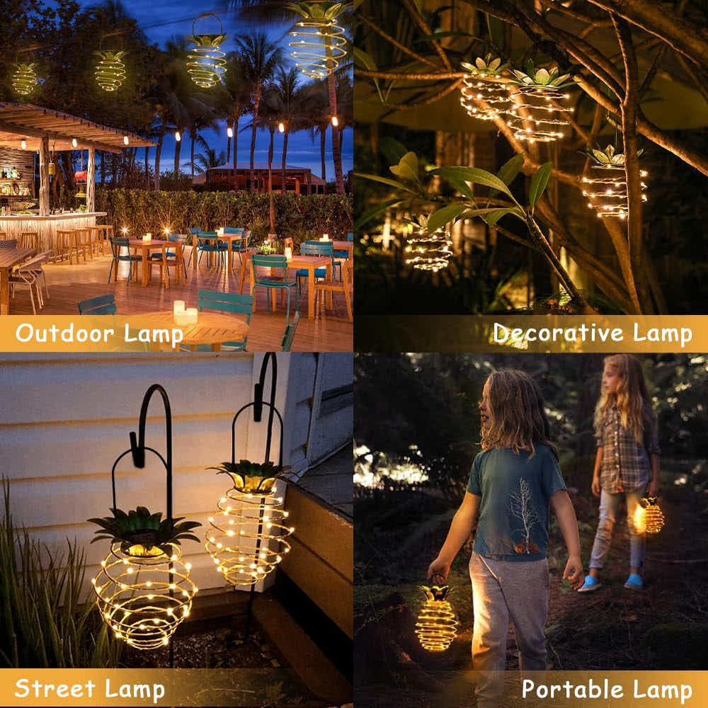 DS BS 2Pack Outdoor Solar Hanging Pineapple Lantern Lights