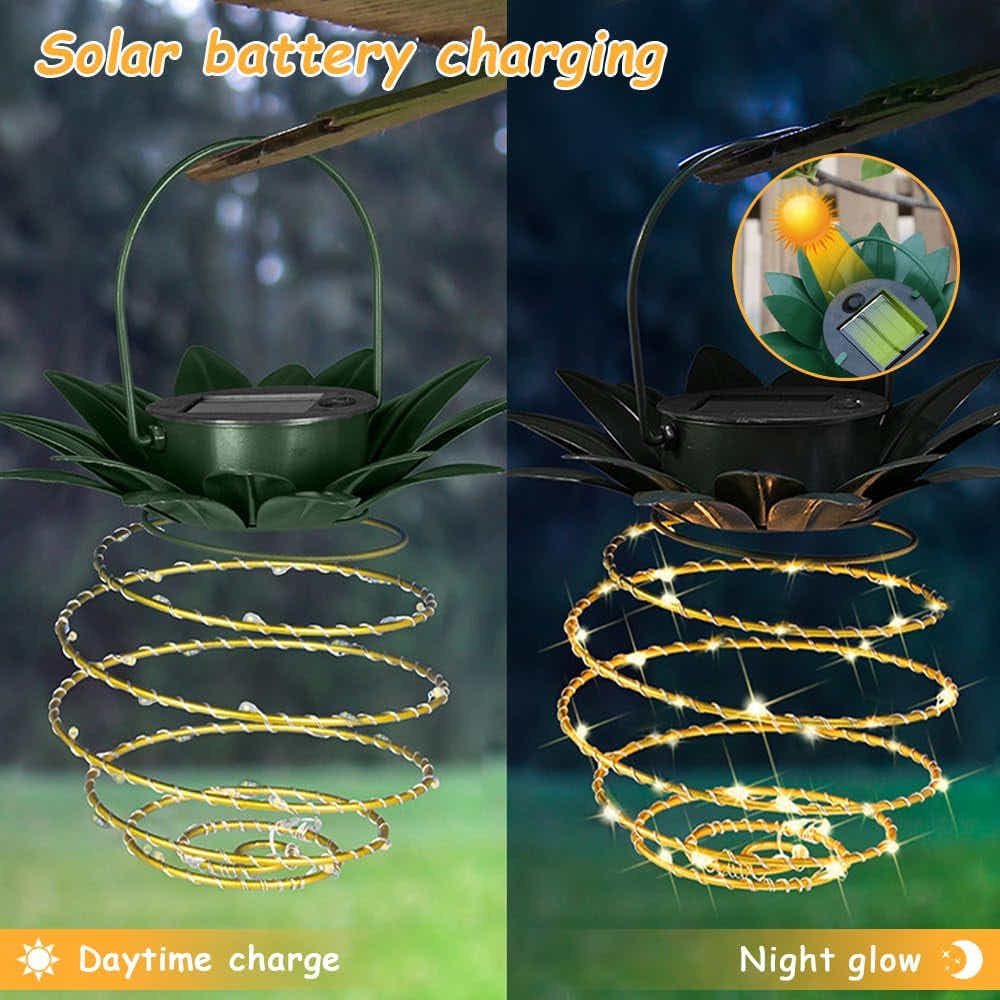 DS BS 2Pack Outdoor Solar Hanging Pineapple Lantern Lights
