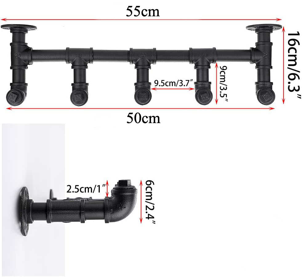 DS BS Industrial Pipe Coat Towel Rack with 5 Hooks