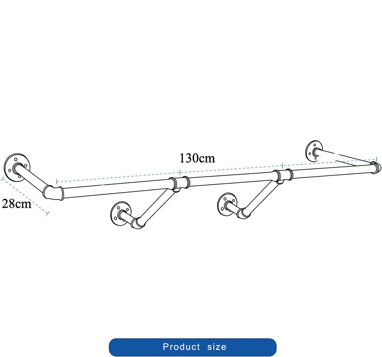 DS BS Wall Mounted Industrial Pipe Garment Rack-130CM