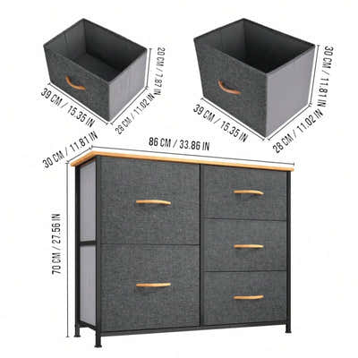 DS BS 5 Drawers Steel Frame Fabric Storage Chest-Dark Gray
