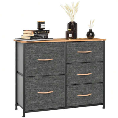 DS BS 5 Drawers Steel Frame Fabric Storage Chest-Dark Gray