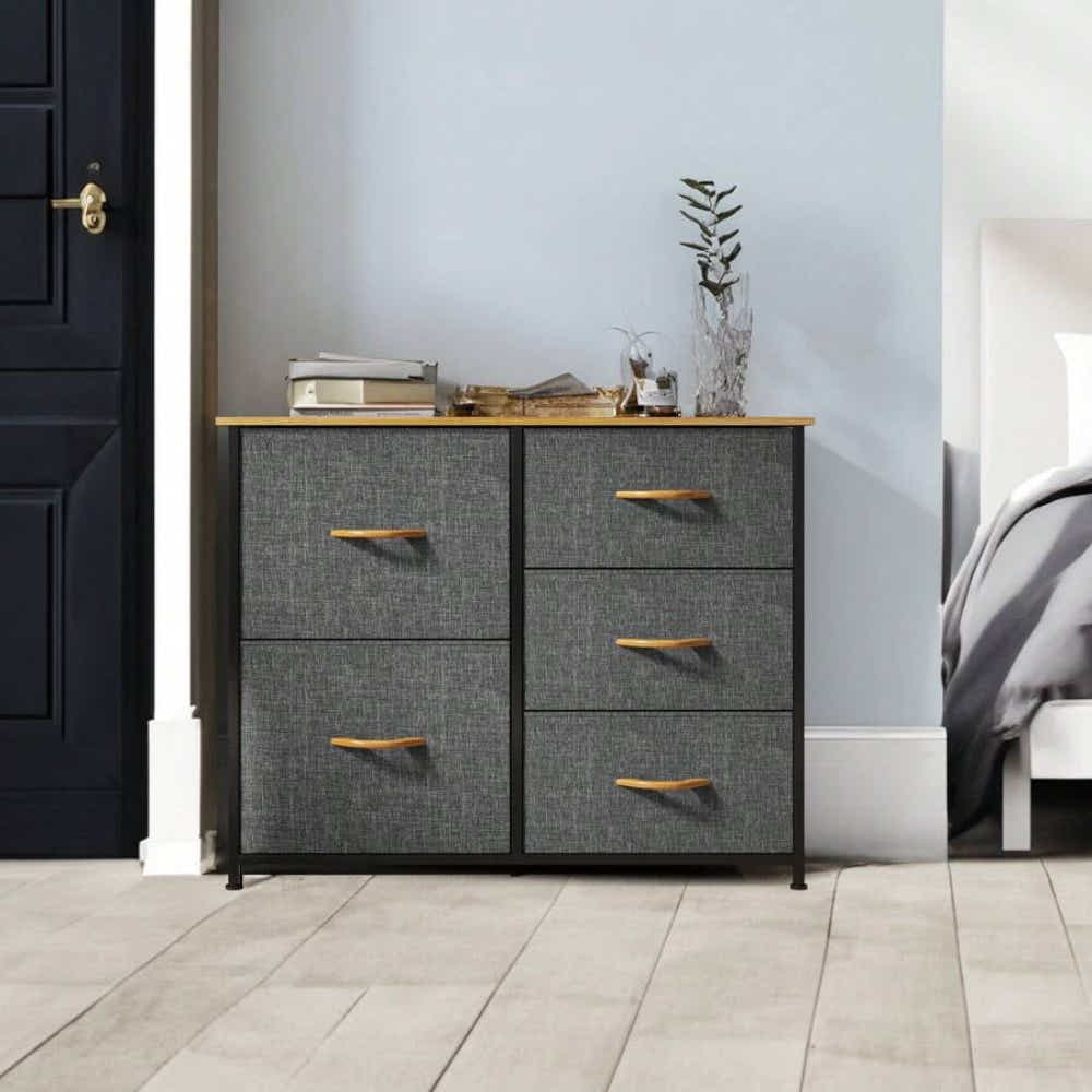 DS BS 5 Drawers Steel Frame Fabric Storage Chest-Dark Gray