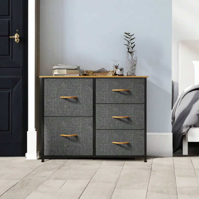 DS BS 5 Drawers Steel Frame Fabric Storage Chest-Dark Gray