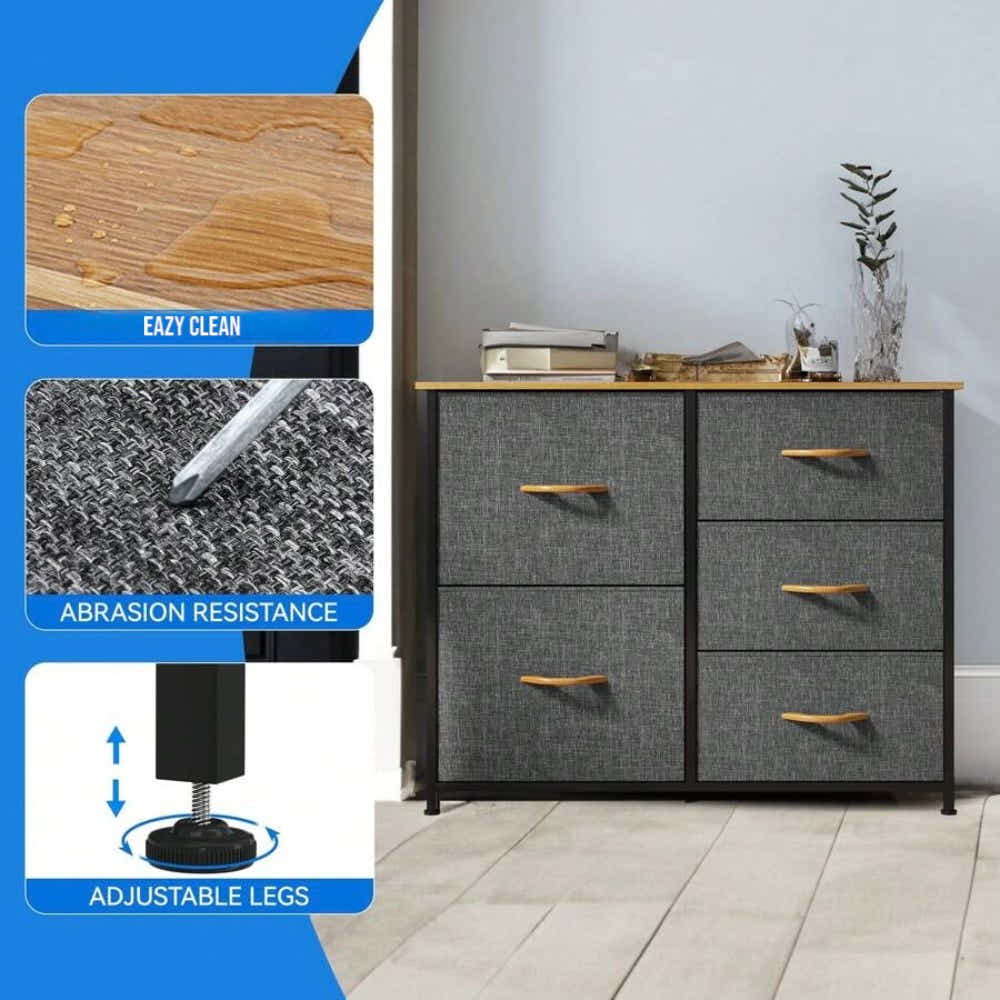 DS BS 5 Drawers Steel Frame Fabric Storage Chest-Dark Gray