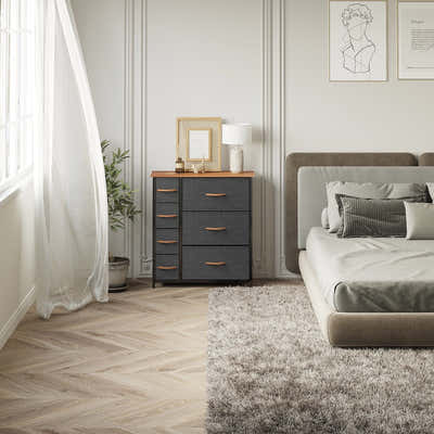 DS BS 7 Drawers Steel Frame Fabric Storage Chest-Dark Gray