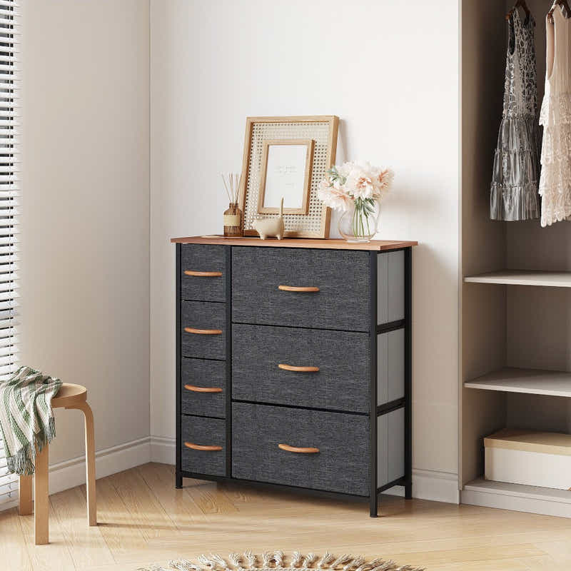 DS BS 7 Drawers Steel Frame Fabric Storage Chest-Dark Gray