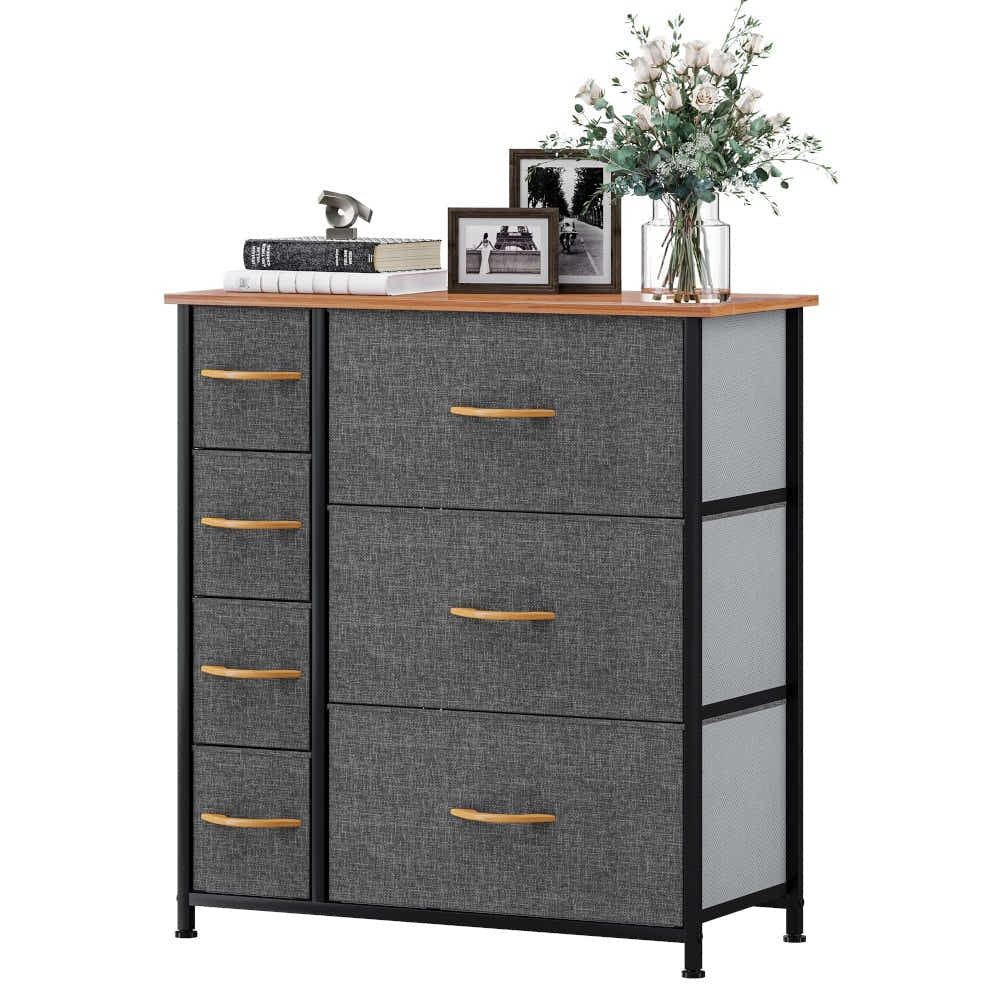 DS BS 7 Drawers Steel Frame Fabric Storage Chest-Dark Gray