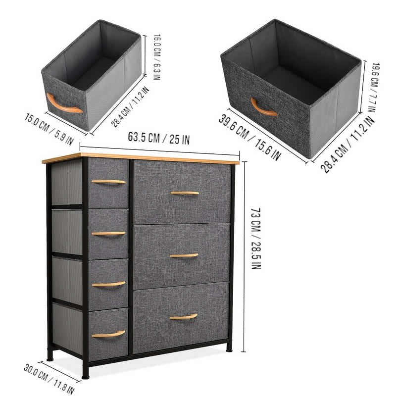DS BS 7 Drawers Steel Frame Fabric Storage Chest-Dark Gray