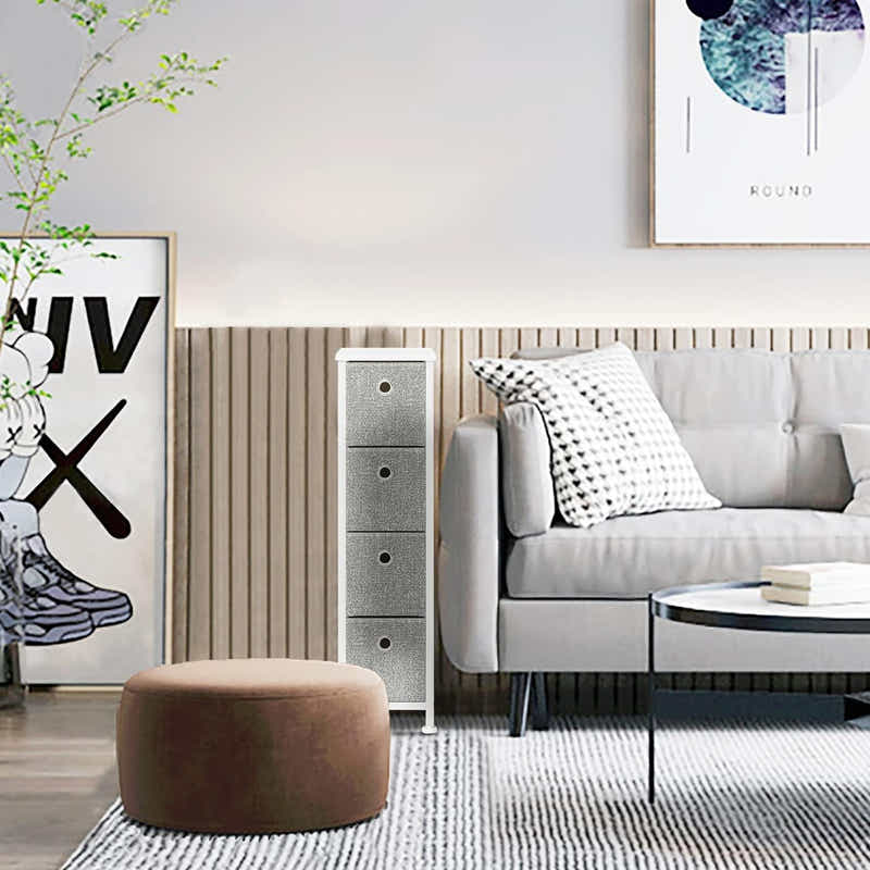 DS BS 4 Drawers Narrow Steel Frame Fabric Storage Chest-Gray