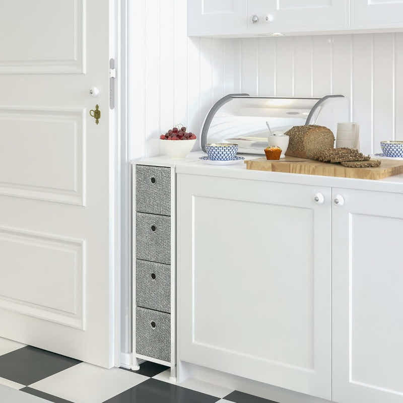 DS BS 4 Drawers Narrow Steel Frame Fabric Storage Chest-Gray