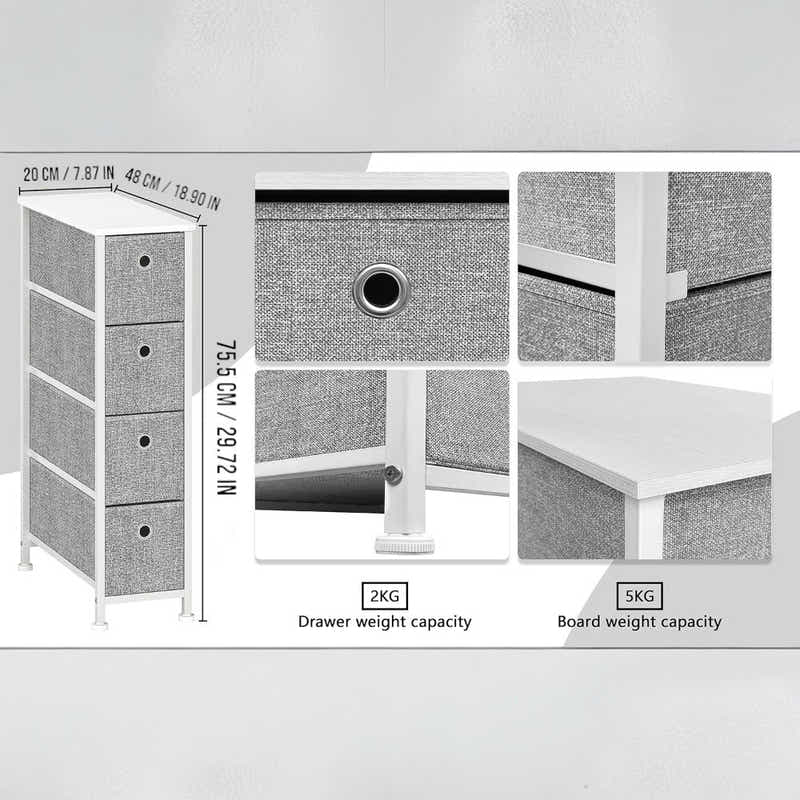 DS BS 4 Drawers Narrow Steel Frame Fabric Storage Chest-Gray