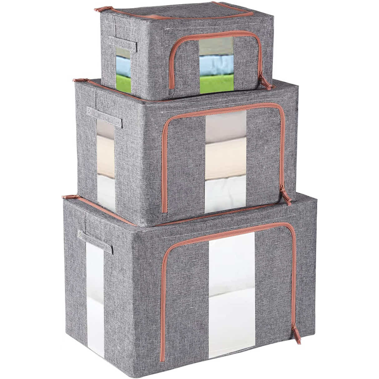 DS BS 2PCS Foldable Steel Frame Clear Window Storage Bins Box-100L