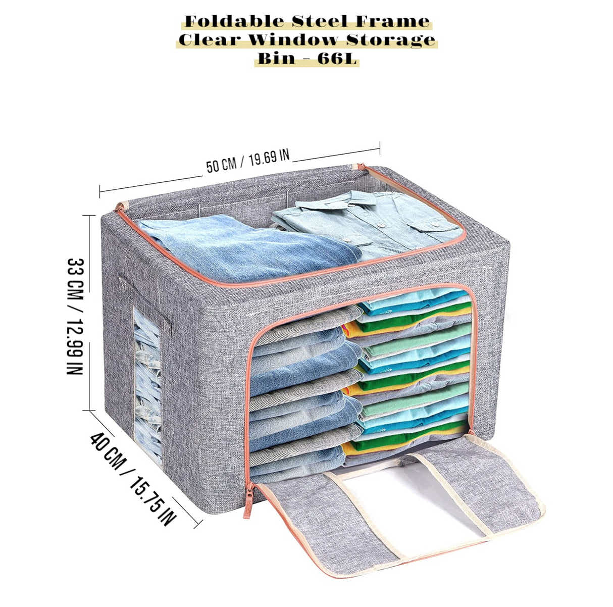 DS BS 2PCS Foldable Steel Frame Clear Window Storage Bins Box-66L
