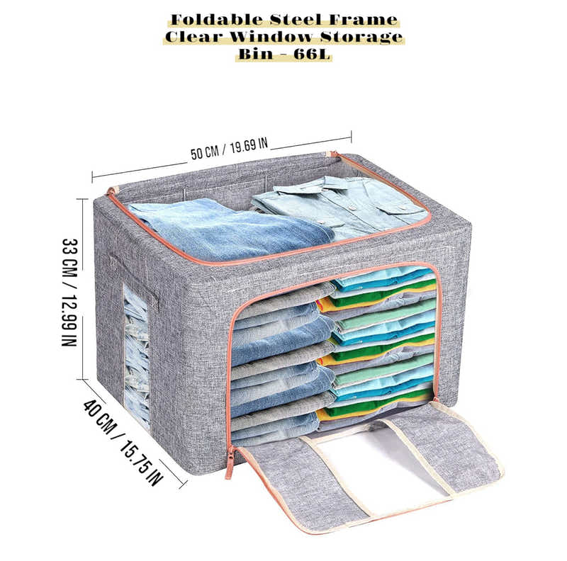 DS BS 2PCS Foldable Steel Frame Clear Window Storage Bins Box-66L