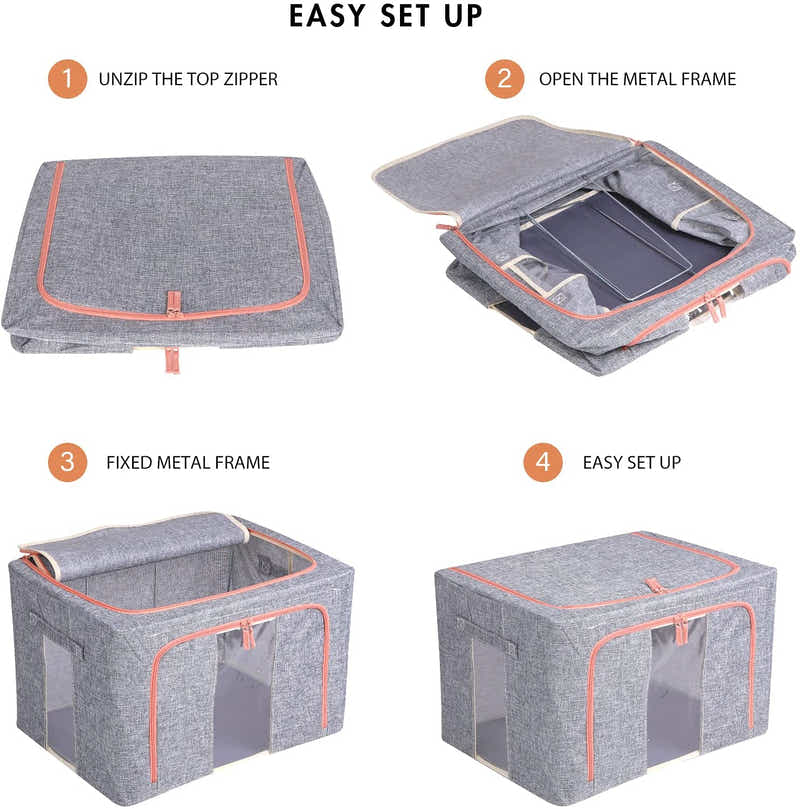 DS BS 2PCS Foldable Steel Frame Clear Window Storage Bins Box-66L