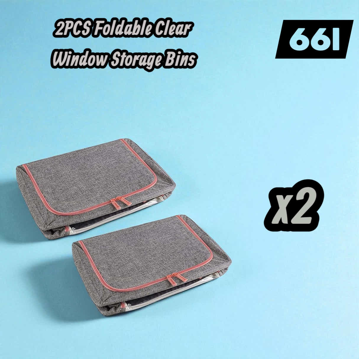 DS BS 2PCS Foldable Steel Frame Clear Window Storage Bins Box-66L
