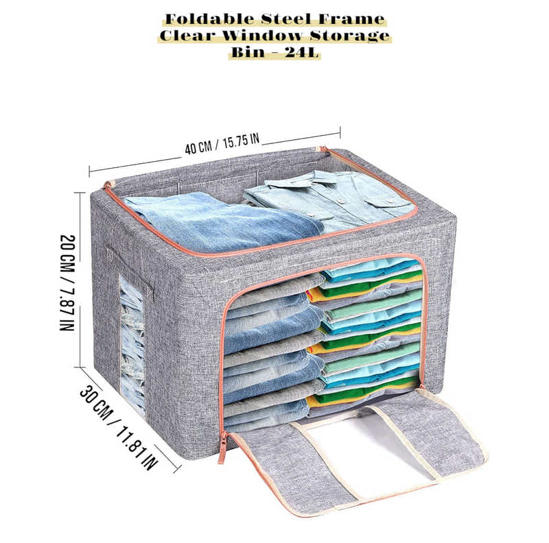 DS BS 2PCS Foldable Steel Frame Clear Window Storage Bins Box-24L