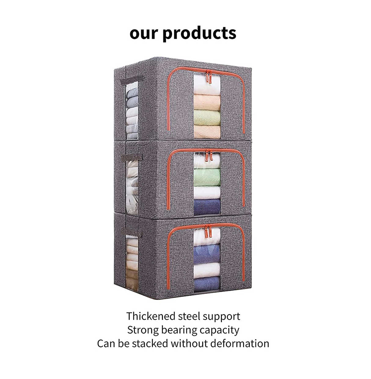 DS BS 2PCS Foldable Steel Frame Clear Window Storage Bins Box-24L
